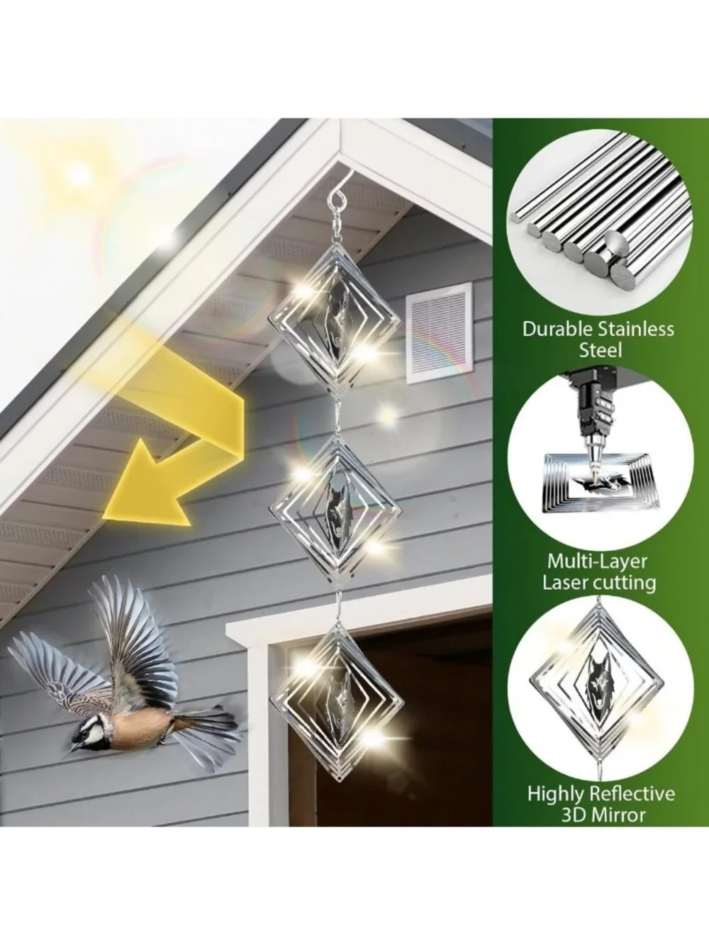 Reflective Wind Spinners - 12 Disc Set, 3D Bird Deterrents for Patio & Garden